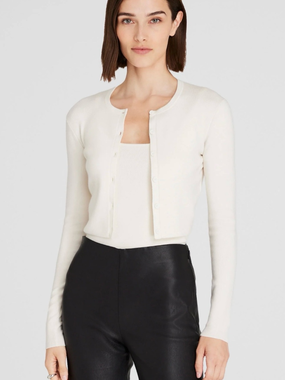 Babaton Cropped Crewneck Cardigan - Cream